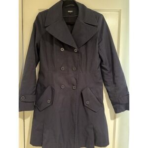 DKNY Women's Maxi Trench Coat Medium Midnight Blue Double Breasted Fall Coat